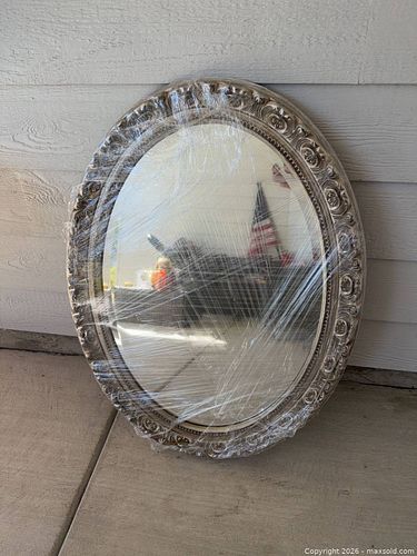 Oval Distressed Antique Gold & Cream Wall Mirror, Medium (1 of 3)