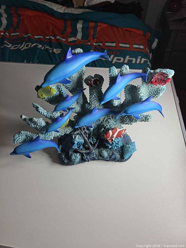 Large Blue/Teal Resin Dolphin Coral Reef Figurine (1 of 5)