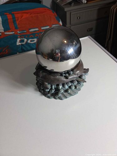 Large Nautical Dolphin Decorative Figurine, Resin & Mirrored Glass Ball (1 of 5)