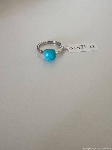 Designer Size 9 Sterling Silver Ring with Turquoise Cushion Cabochon (1 of 5)