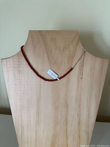 Sterling Silver Red Bead Necklace, Adjustable (1 of 7)