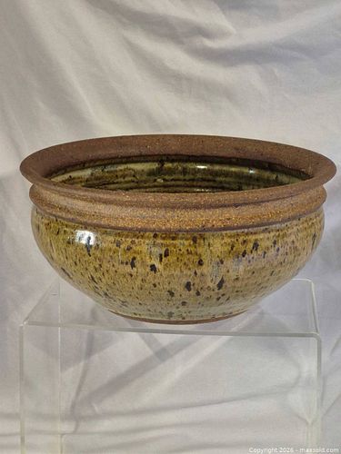 Hand-Signed Glazed Stoneware Decorative Bowl, ~11 in Dia (1 of 5)