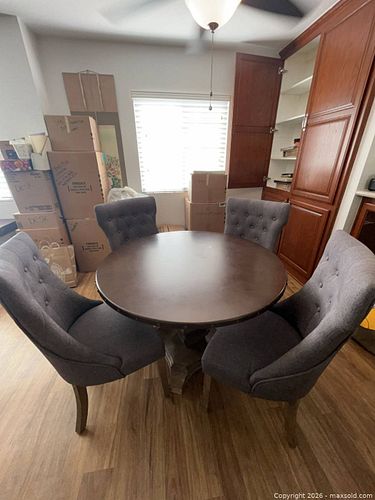 Gray Tufted Wingback Dining Chair with Wood Legs (1 of 7)