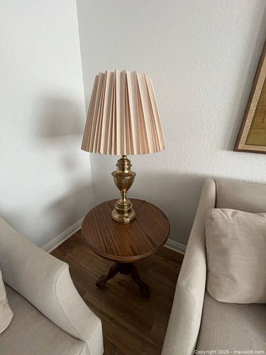 Traditional Brass Table Lamp with Pleated Beige Shade (1 of 6)