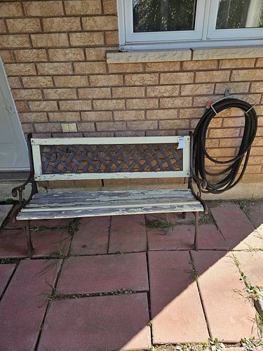 Vintage Rustic Outdoor Garden Bench with Hose & Wall Holder (1 of 14)