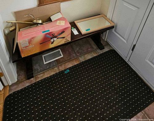 Wood Bench, Framed Mirror, Rug & Ceiling Light Fixture  (1 of 7)