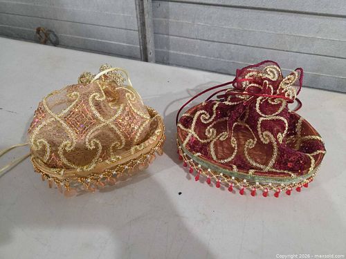 Gold & Red Sequined Organza Jewelry Drawstring Pouches (Lot) (1 of 5)