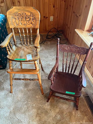 Hand-Carved Wooden Chairs: Decorative High Chair and Rocking Chair (1 of 12)