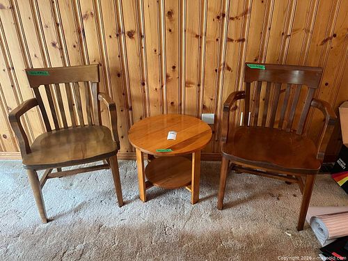 Two Wooden Armchairs and Round Wooden Side Table (1 of 16)