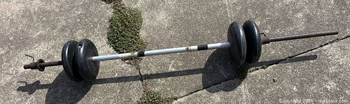 Barbell W/ Plastic Olympic Weights  (1 of 6)