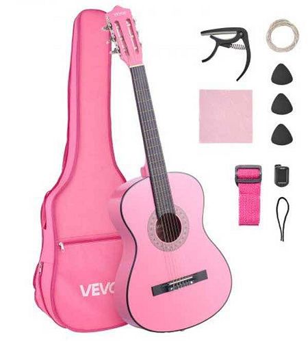 Vevor Pink Classical Nylon-String Guitar with Maple Fretboard Full Kit (1 of 12)