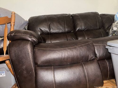 Dark Brown Bonded Leather Reclining Sofa and Armchair Set (1 of 5)
