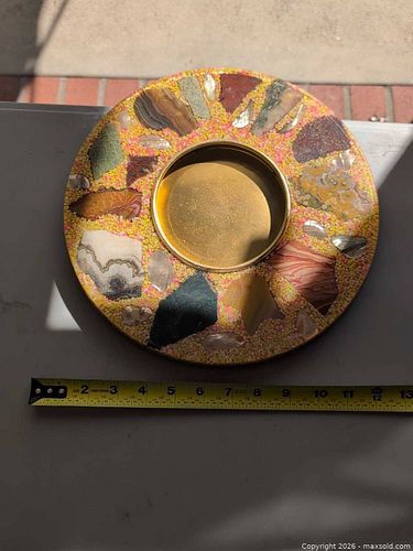 Mid-Century Decorative Stone & Shell Inlay Tray, 9–12 in (1 of 3)