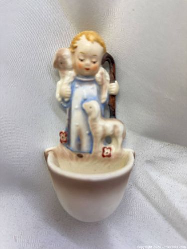 Goebel Porcelain Holy Water Font Wall Pocket, Shepherd Child Design (1 of 5)