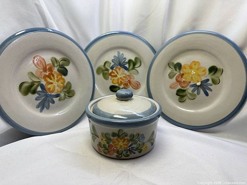 Louisville Stoneware Hand-Painted Floral Set, 4 Pieces (1 of 4)