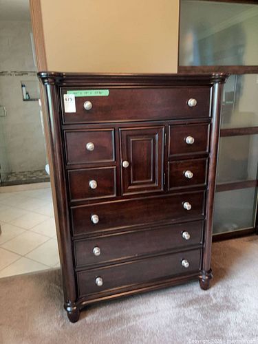 Tall Dark Brown Cherry Wood Veneer Chest of Drawers, 7+ Drawers (1 of 8)