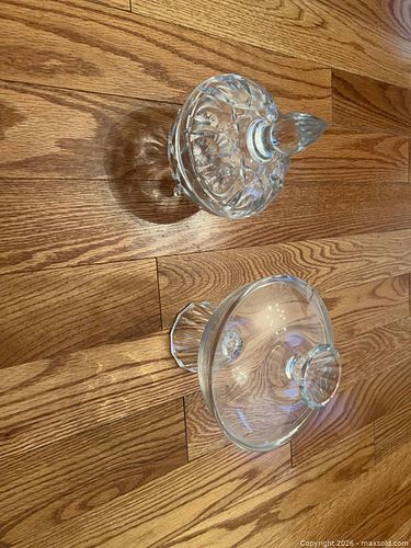 Pair of Vintage Clear Cut Glass Covered Candy Dishes (1 of 5)