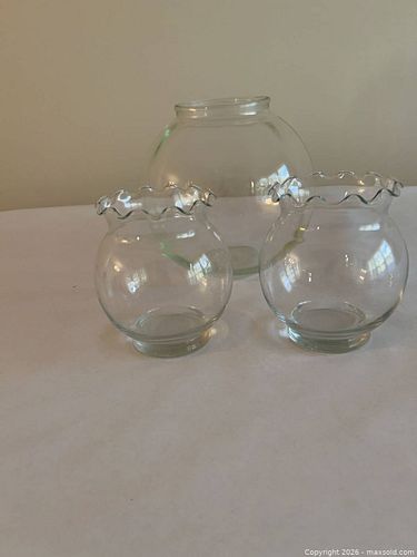 Set of 3 Glass Fishbowl Vases, Clear with Green Tint (1 of 7)