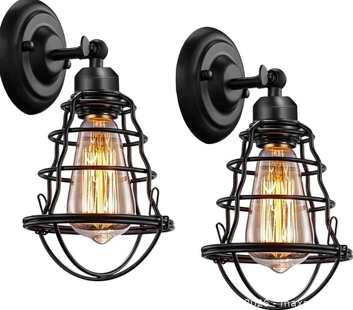 Pair of Industrial Black Metal Wall Sconces, E26 Socket (1 of 3)