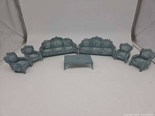 Victorian/Rococo Teal Aqua Patina Dollhouse Sofa Set with Coffee Table (1 of 4)