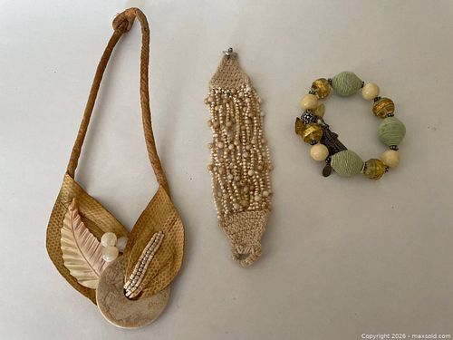 Lot of 1 handmade necklace and 2 bracelets (one handmade and one by Laila Rowe). (1 of 5)
