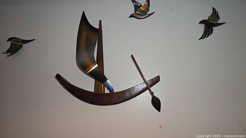 Mid-Century Wood & Brass Wall Sculpture with Metal Accents (1 of 13)