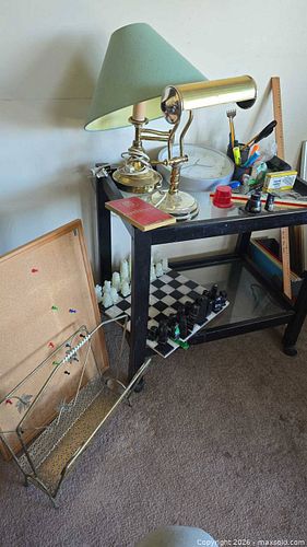 Mixed Home Lot: Banker's Lamp, Stone Chess Set, Side Table & More (1 of 11)