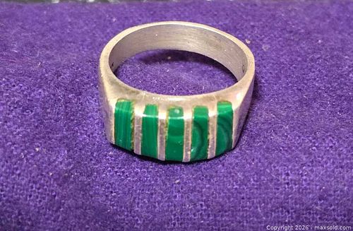 Sterling Silver Men's Malachite Signet Ring, Approx. Size 10 (1 of 7)