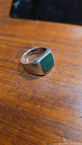 Sterling Silver Square Signet Ring with Malachite Inlay (1 of 6)