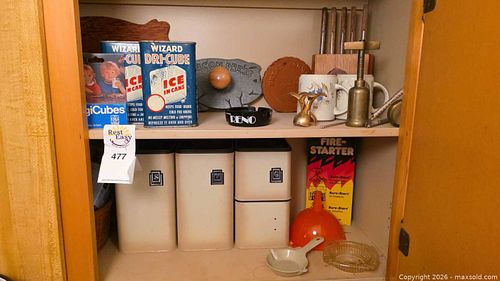 Vintage Set: 3 Metal Canisters, Wizard Dri-Cube Tins & Kitchen Tools (1 of 14)