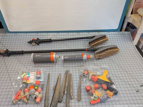 Lot of Gardena Hose Connectors, Spray Wand, Brushes & Stakes (1 of 10)