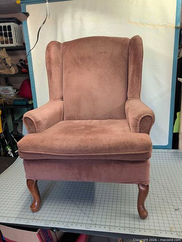 Traditional Brown/Rust Wingback Chair with Velvet Chenille Upholstery (1 of 3)