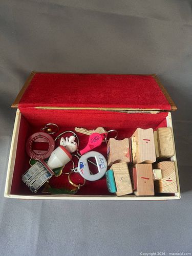 Assorted Decorative Box Lot – Mixed Collection of Stamps, Keychains & Trinkets (1 of 5)