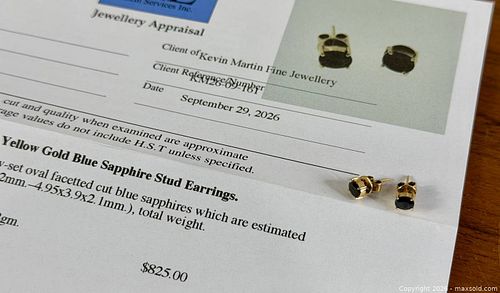 14k Yellow Gold Blue Sapphire Stud Earrings with Appraisal (1 of 7)