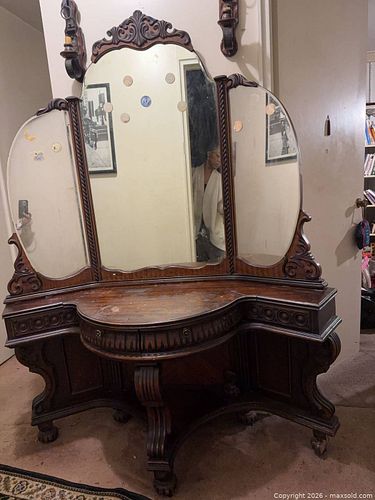Antique Victorian Walnut Vanity Dresser with Detachable Mirror, 54in W (1 of 6)