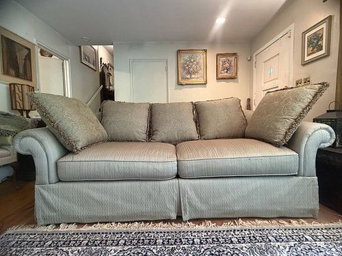 Bernhardt Light Green/Sage Skirted Rolled-Arm Sofa, 3-Seat (1 of 7)