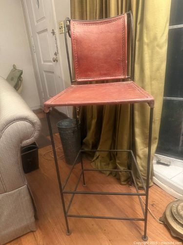 Industrial Rustic Leather Barstool with Nailhead Trim (1 of 7)
