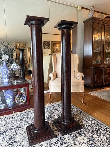 Pair of Tall Dark Mahogany Wood Pedestal Columns, ~ 53.5" H (1 of 6)