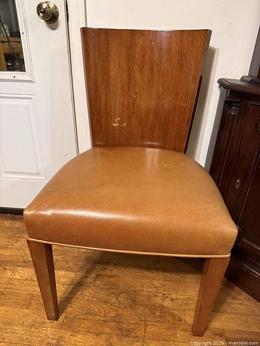 Wood Frame Side Chair with Chestnut Leather Seat (1 of 5)