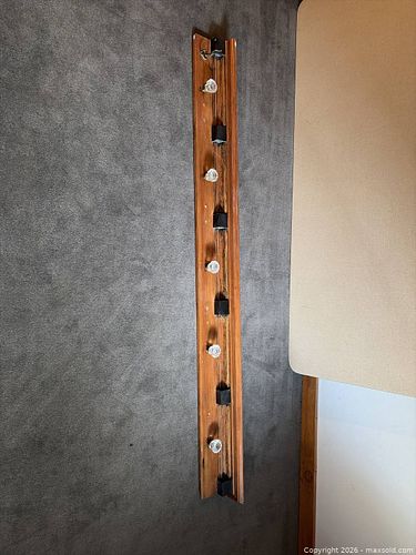 Brown Stained Wood Wall-Mounted Coat Rack with Glass Knobs (1 of 3)