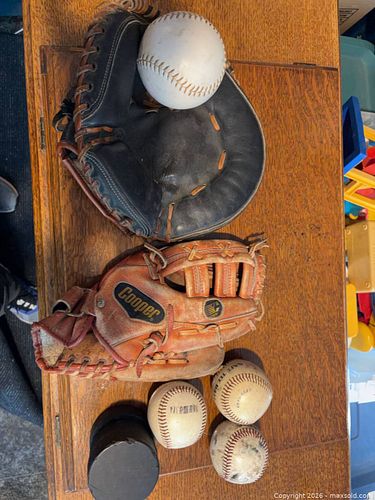 Lot: Baseball Gloves, Baseballs & Hockey Pucks - Cooper + Other (1 of 8)