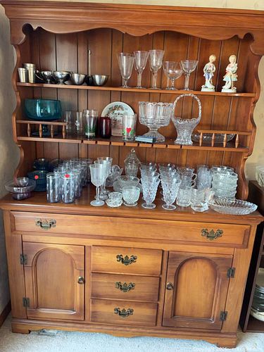 Wood Hutch/Buffet with Assorted Glassware, Crystal & Figurines (1 of 7)