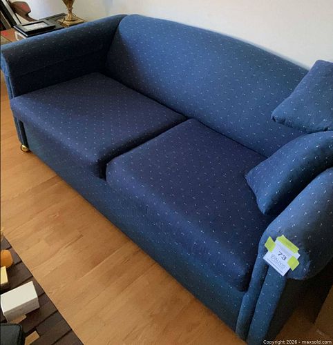 Blue Navy 3-Seater vintage blue upholstered sofa bed Brass Casters (1 of 3)