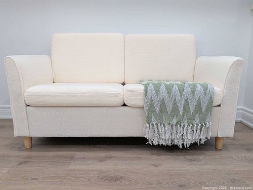 56" Cream White Upholstered 2-Seater Loveseat Sofa / Couch with Armrests and Wooden Legs (1 of 13)