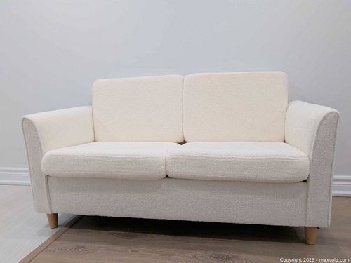 56" Cream White Upholstered 2-Seater Loveseat Sofa / Couch with Armrests and Wooden Legs (1 of 10)