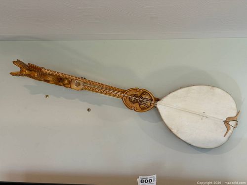 Large Hand-Carved Wooden African-Style Stringed Musical Instrument (1 of 9)