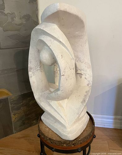 Large Modernist Abstract Carved White Stone Sculpture (1 of 5)