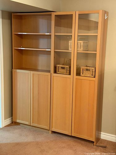 Pair of Contemporary Light Wood Bookcases and Display Cabinets (1 of 8)