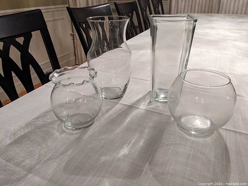 Lot of 4 Clear Glass Vases, Small & Medium (1 of 8)