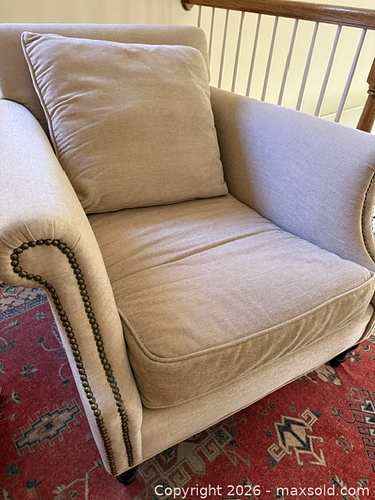 Beige Linen Blend Armchair with Nailhead Trim (1 of 3)
